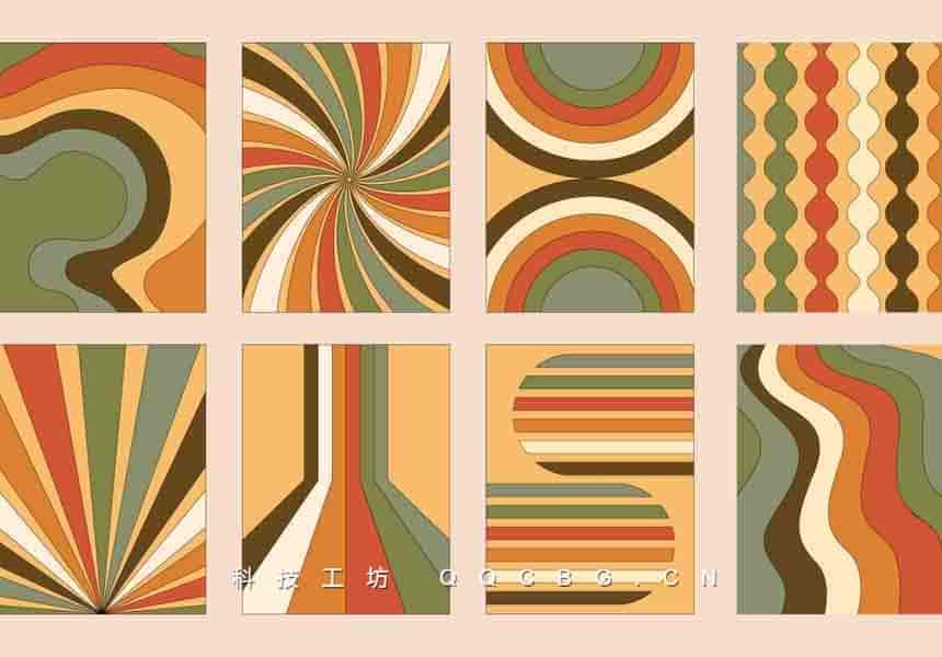 108+复古元素卡通图案背景火焰矢量插画素材