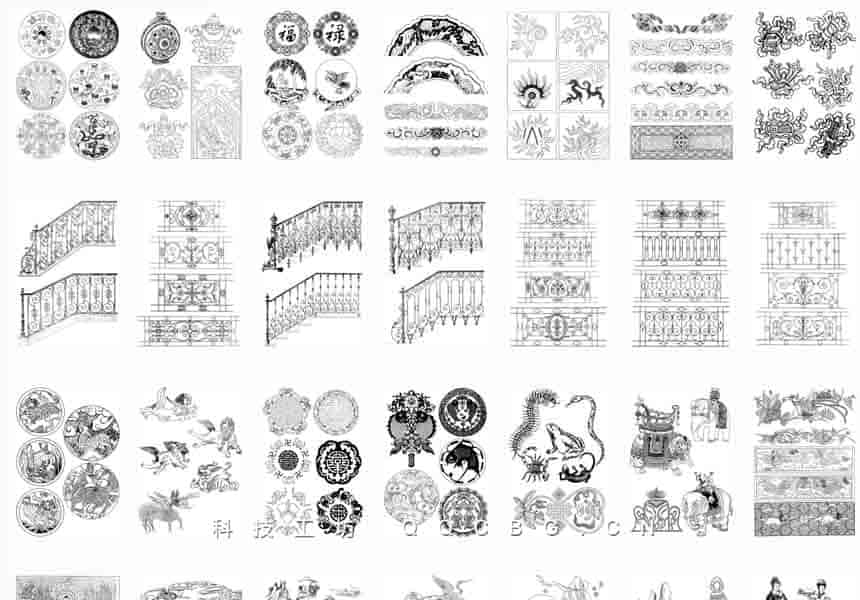 128+中国古典花纹建筑纹木雕纹年画剪纸集人物瑞兽铁艺象征织绣